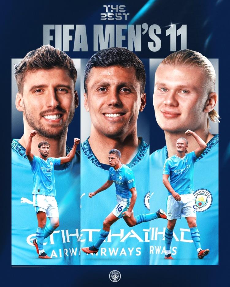 曼城三球星入选FIFA最佳阵容，官方海报祝贺