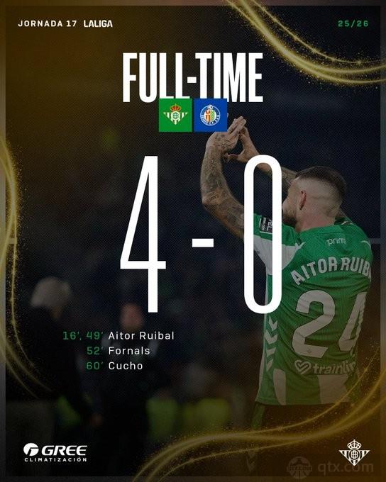 皇家贝蒂斯4-0赫塔菲