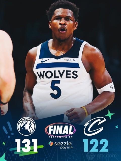 森林狼4人20 主场131-122力克骑士