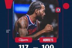 NBA常规赛，快船主场117-109战胜黄蜂，伦纳德35分，哈登32分10助攻