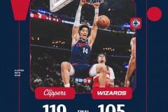 NBA常规赛，快船主场119-105击败奇才，伦纳德砍下33分，哈登贡献22分5篮板8助攻