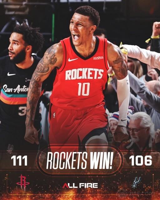 火箭主场险胜马刺取3连胜