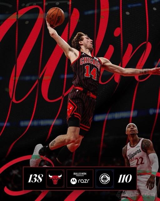 快船客场110-138不敌公牛