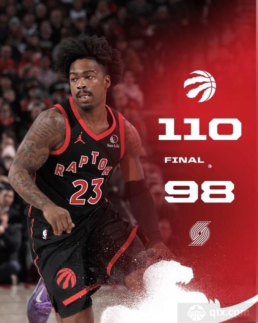 开拓者主场98-110不敌猛龙