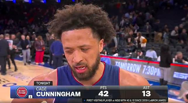 坎宁安统治麦迪逊花园，砍下40分10板，成09年后首位詹姆斯级表现球员