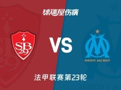 2026年2月21日，法甲联赛第23轮布雷斯特vs马赛伤病名单最新