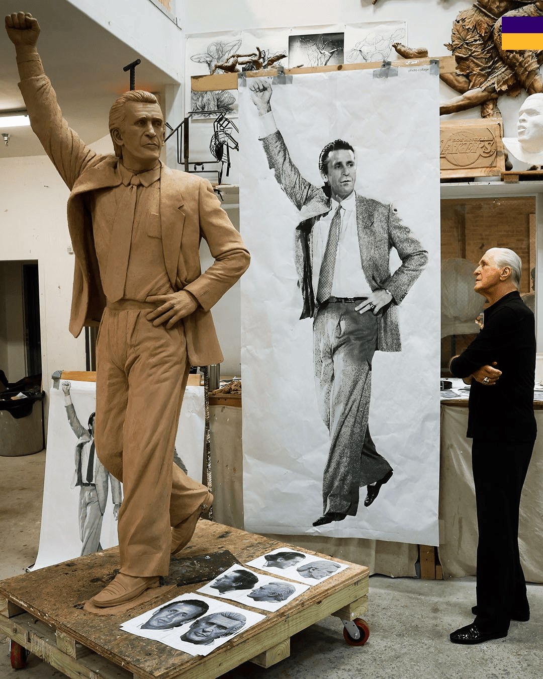 湖人官方分享帕特-莱利雕像创作过程及手稿合影