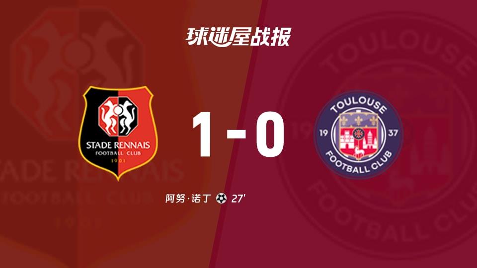 【法甲联赛第24轮】雷恩vs图卢兹比赛结果：雷恩(1-0)图卢兹比分战报(2026年03月01日)