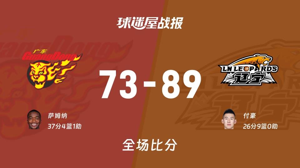 CBA常规赛：付豪26 9，辽宁以89-73战胜广东