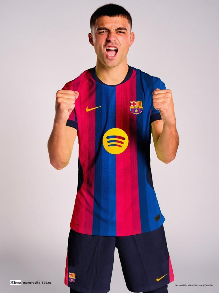 巴萨下赛季主场球衣曝光，红蓝条纹渐变设计致敬新诺坎普球场