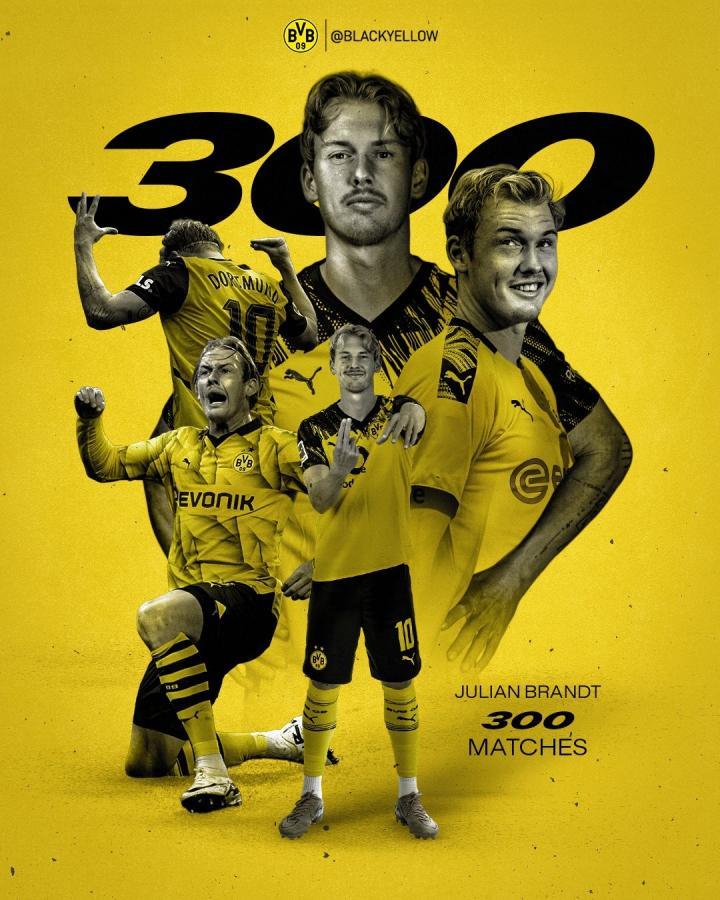 布兰特为多特出战300场，成为队史第20人