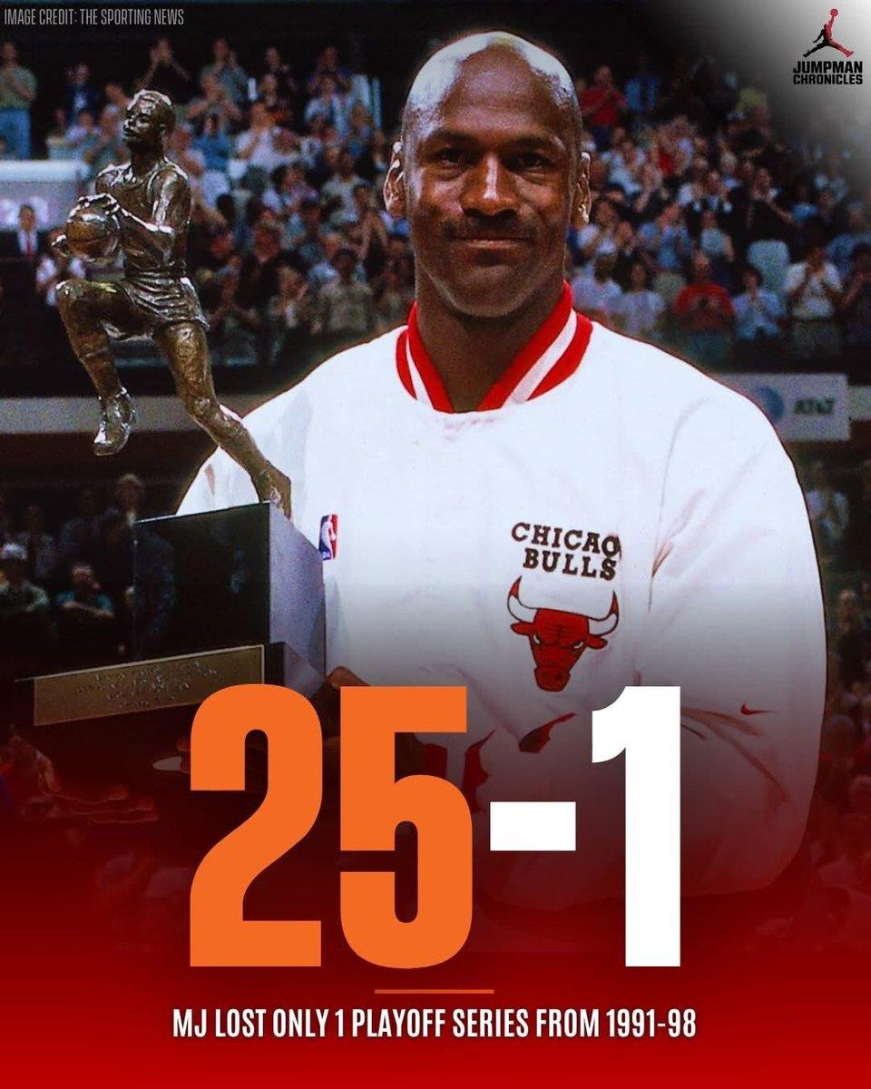 传奇，1991-98年迈克尔乔丹季后赛仅输过一轮系列赛