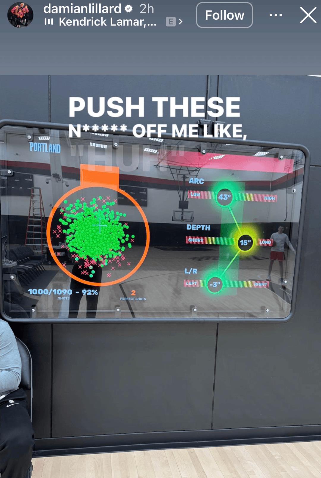 利拉德投篮训练惊人表现，1090次出手命中1000球，命中率高达92%