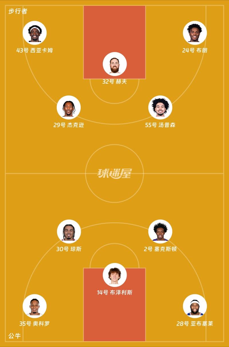 步行者vs公牛首发阵容