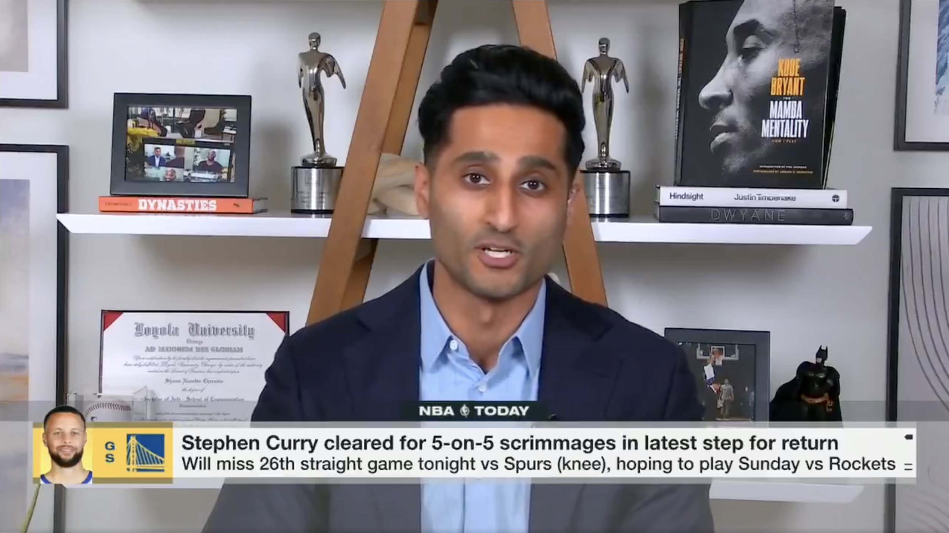 Shams最新消息：库里已参加5对5对抗训练，目标周一复出迎战火箭