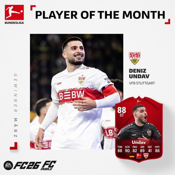 4场5球2助，斯图加特前锋昂达夫荣膺德甲3月最佳球员