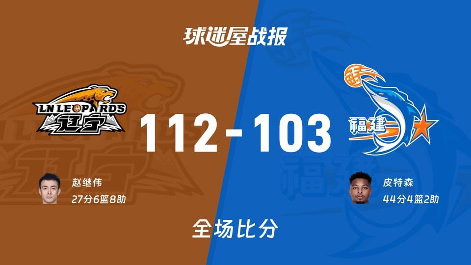 CBA常规赛:辽宁以112-103战胜福建,赵继伟27 6 8