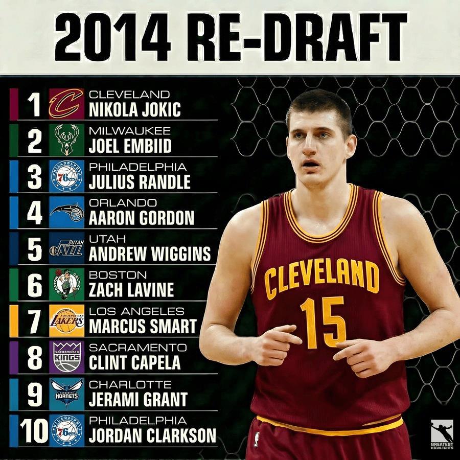 美媒重排2014选秀，约基奇反超恩比德当选状元，兰德尔杀入前三